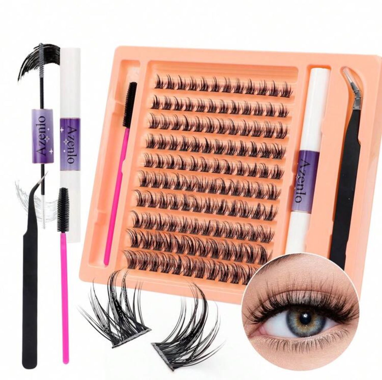 رموش أسبوعية متكاملة – تدوم تقريبًا أسبوعًا مع صمغ وملقط وفرشاة