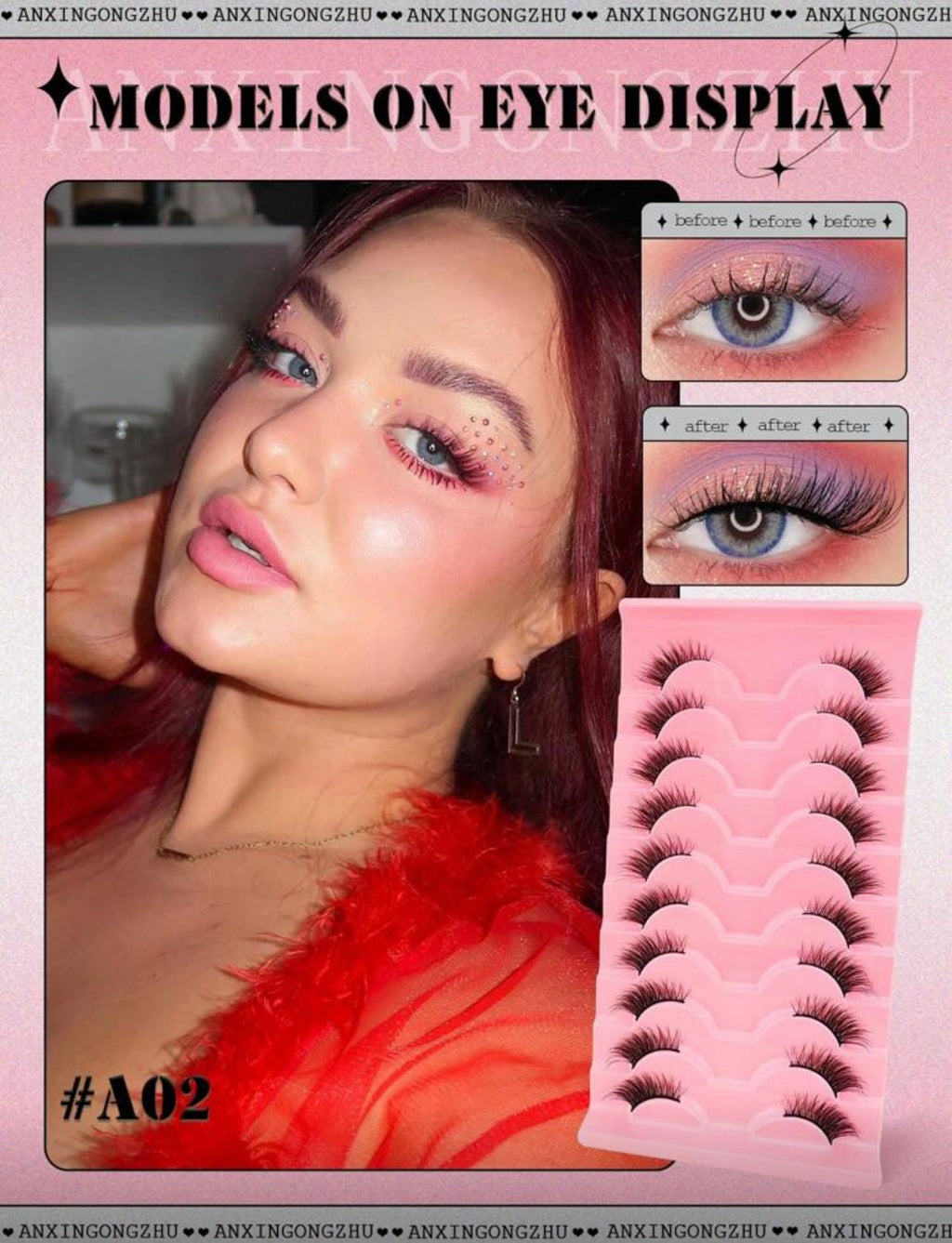 رموش نصفية طبيعية – 10 أزواج خفيفة ناعمة بشكل عين القطة Y1056