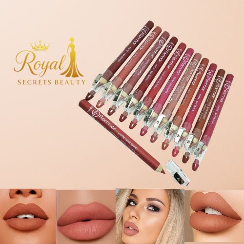 مجموعة 12 قلم شفاه Flormar مطفي مع براية – لتحديد وملء الشفاه بألوان طبيعية جذابة