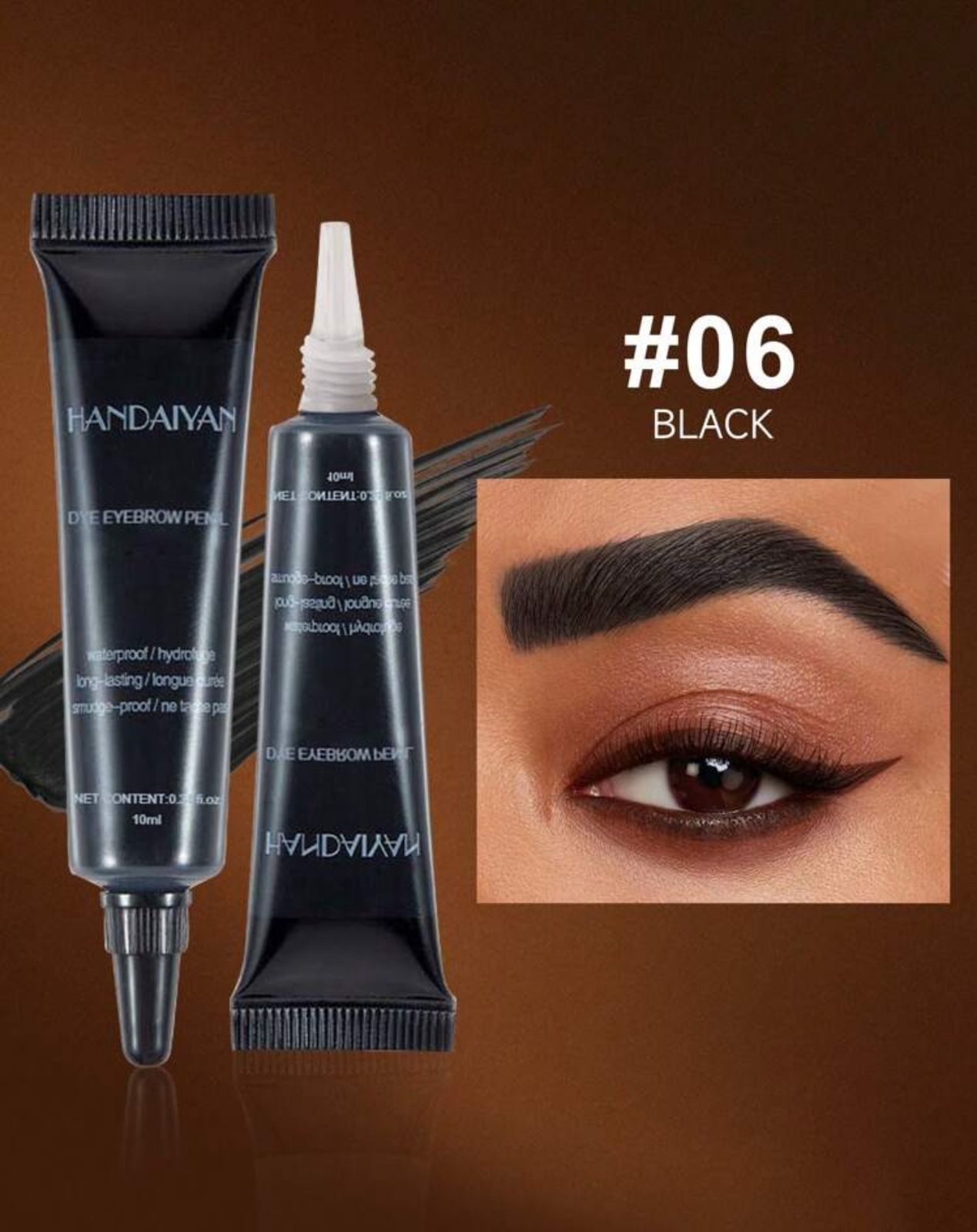 كريم حواجب سائل ثلاثي الأبعاد مقاوم للماء من HANDAIYAN يدوم طويلاً مع فرشاة اللون الاسود رقم 6