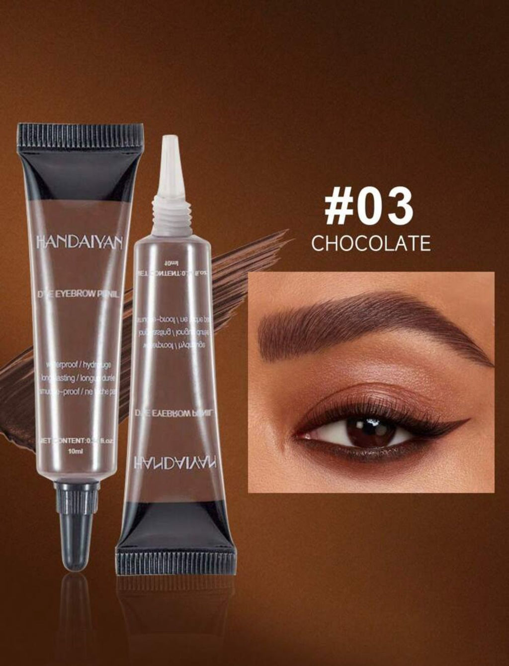 كريم حواجب سائل ثلاثي الأبعاد مقاوم للماء من HANDAIYAN يدوم طويلاً مع فرشاة اللون بنى غامق رقم 3