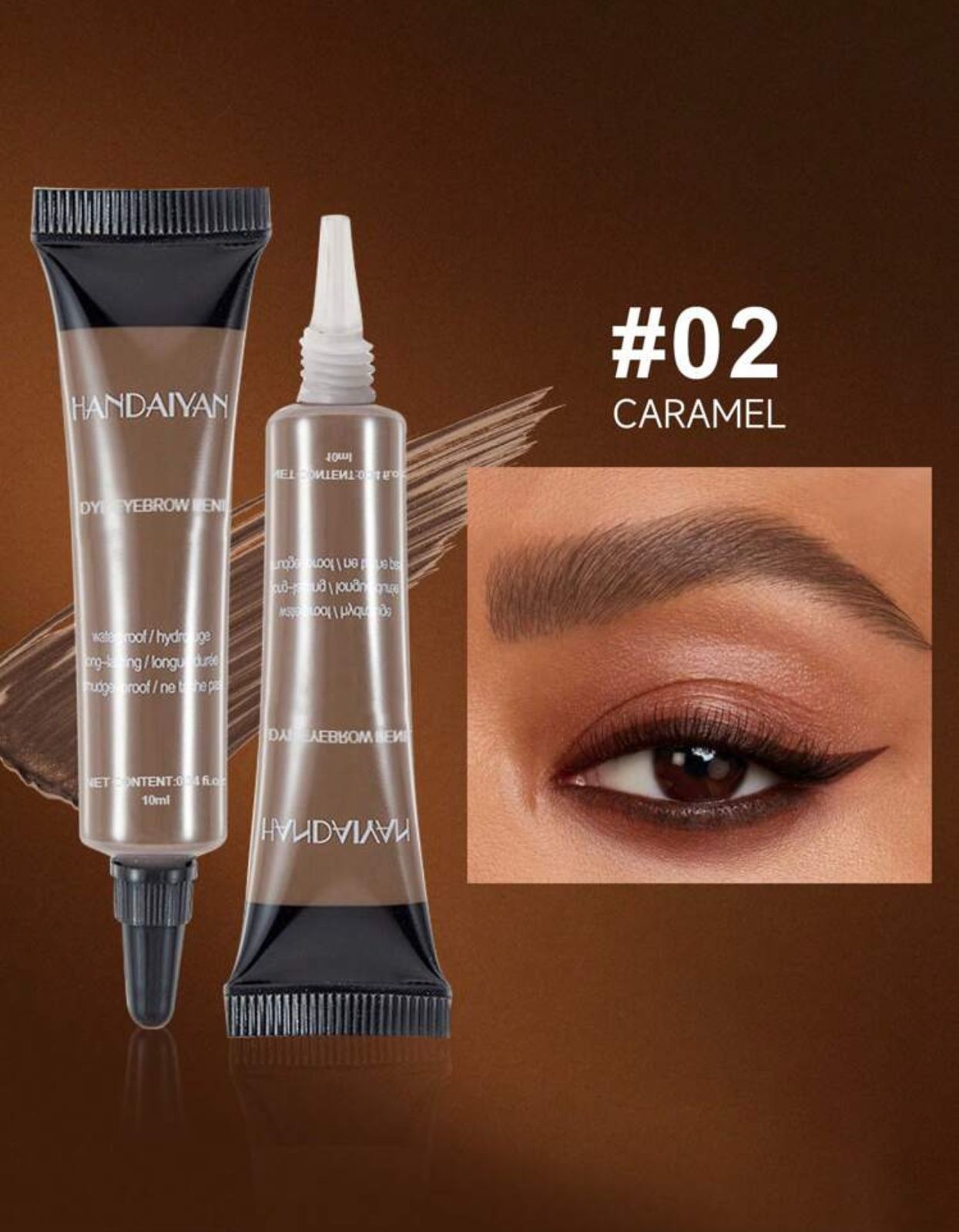 كريم حواجب سائل ثلاثي الأبعاد مقاوم للماء من HANDAIYAN يدوم طويلاً مع فرشاة اللون بنى فاتح رقم 2