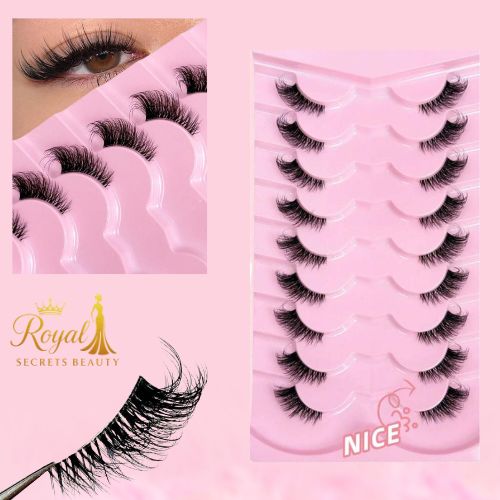 رموش صناعية نصف عين – 9 أزواج بتصميم عيون القطة طبيعي Y1050