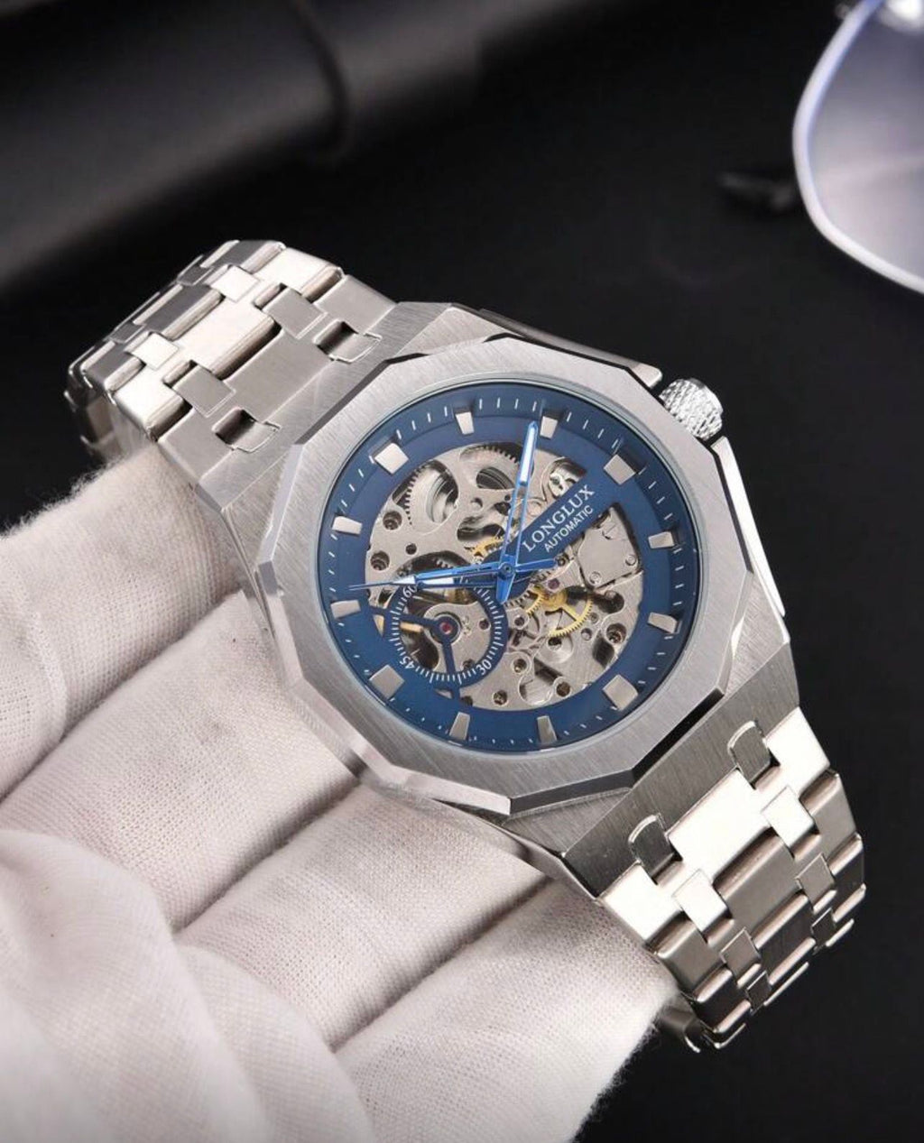 ساعة يد ميكانيكية فاخرة للرجال من LONGLUX بسوار ستانلس ستيل  أوتوماتيكي GMSB 8076