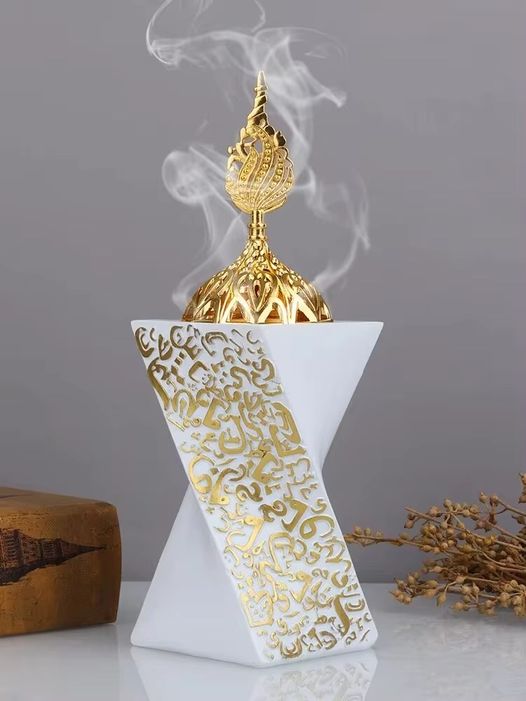 موقد بخور فاخر بتصميم هندسي ثلاثي الأبعاد ديكور أنيق للمنزل INC-006-WHG