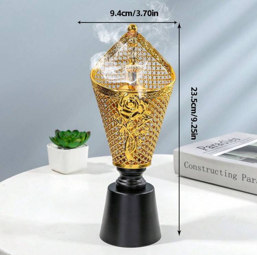 مبخرة حديدية فاخرة مجوفة مع غطاء – تصميم وردة أنيق لديكور المنزل INC-002-GD