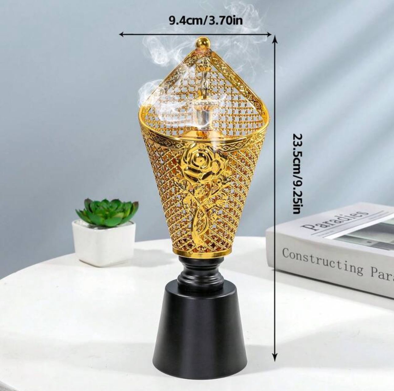 مبخرة حديدية فاخرة مجوفة مع غطاء – تصميم وردة أنيق لديكور المنزل INC-002-GD