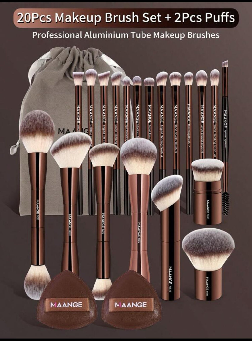 "مجموعة فرش مكياج MAANGE احترافية – 23 قطعة مع حقيبة ووسادات هوائية Cod No 358 "