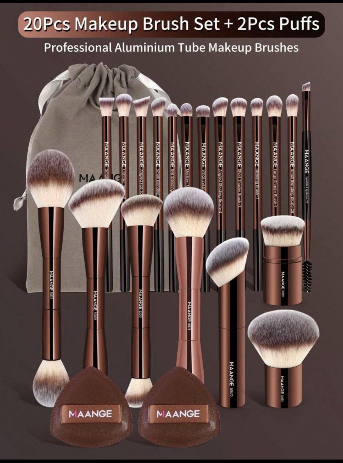 "مجموعة فرش مكياج MAANGE احترافية – 23 قطعة مع حقيبة ووسادات هوائية Cod No 358 "