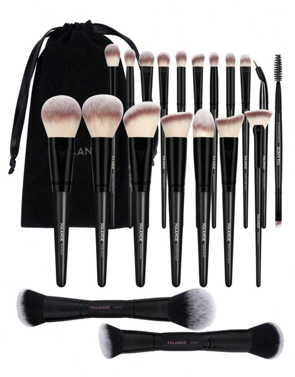 مجموعة فرش مكياج MAANGE – 20 قطعة ناعمة مع حقيبة قماش للتخزين Cod No 359