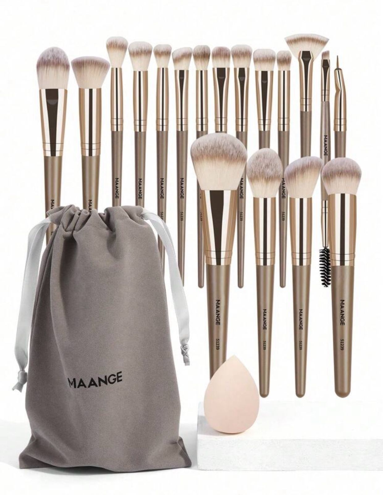 مجموعة فرش مكياج MAANGE الاحترافية – 20 أداة لجمالك الكامل اللون الشمبانى code no 354