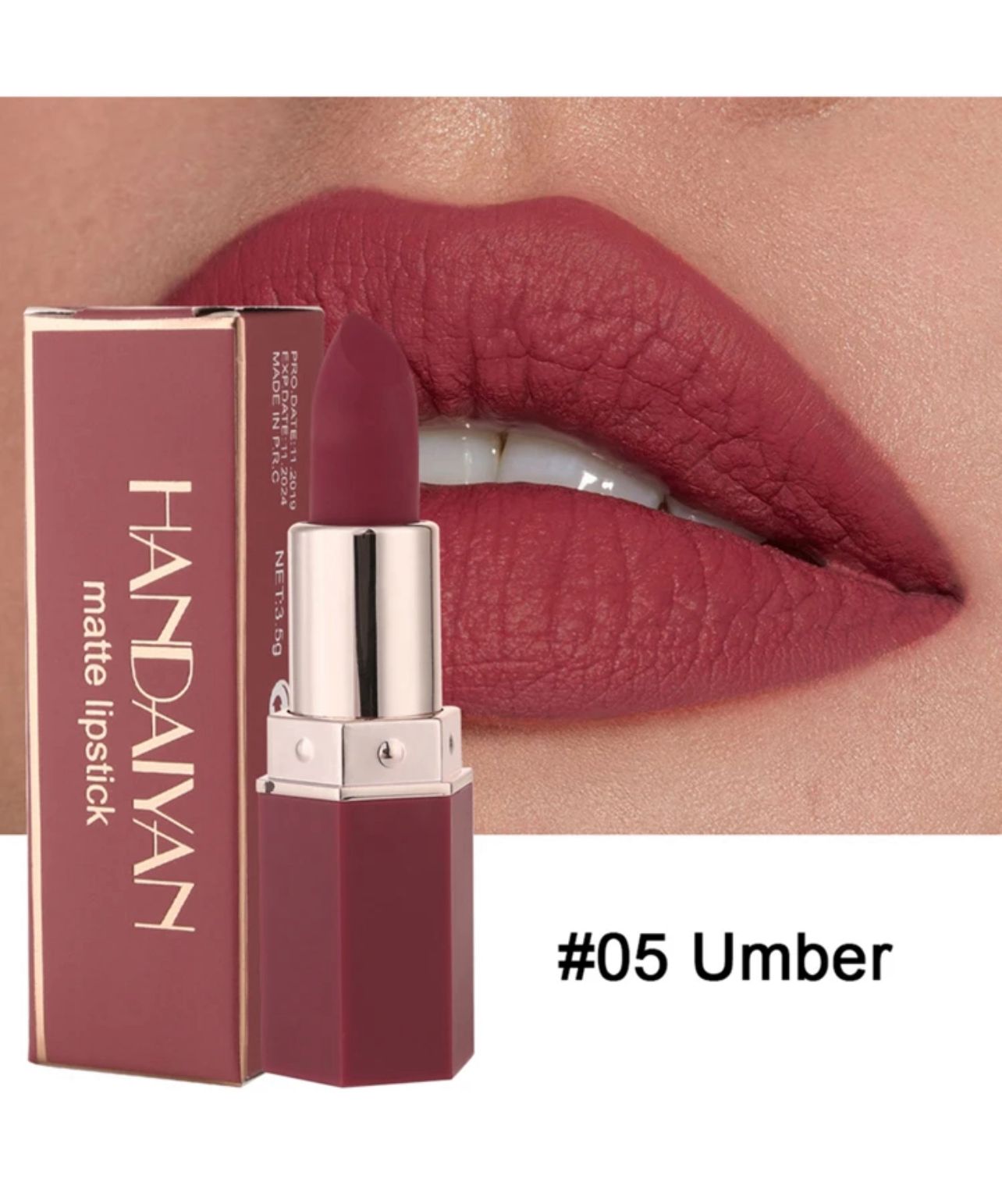 روج مطفي مرطب بلون برغندي أنيق – HANDAIYAN رقم 05 Umber