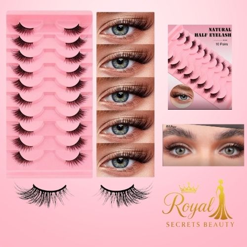 رموش نصفية طبيعية – 10 أزواج خفيفة ناعمة بشكل عين القطة Y1056