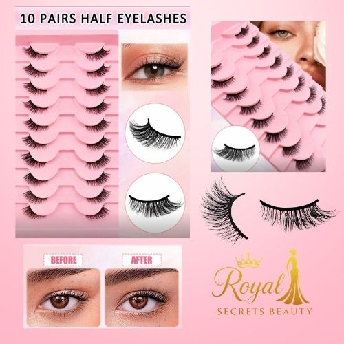 رموش نصفية طبيعية – 10 أزواج خفيفة ناعمة بشكل عين القطة Y1058