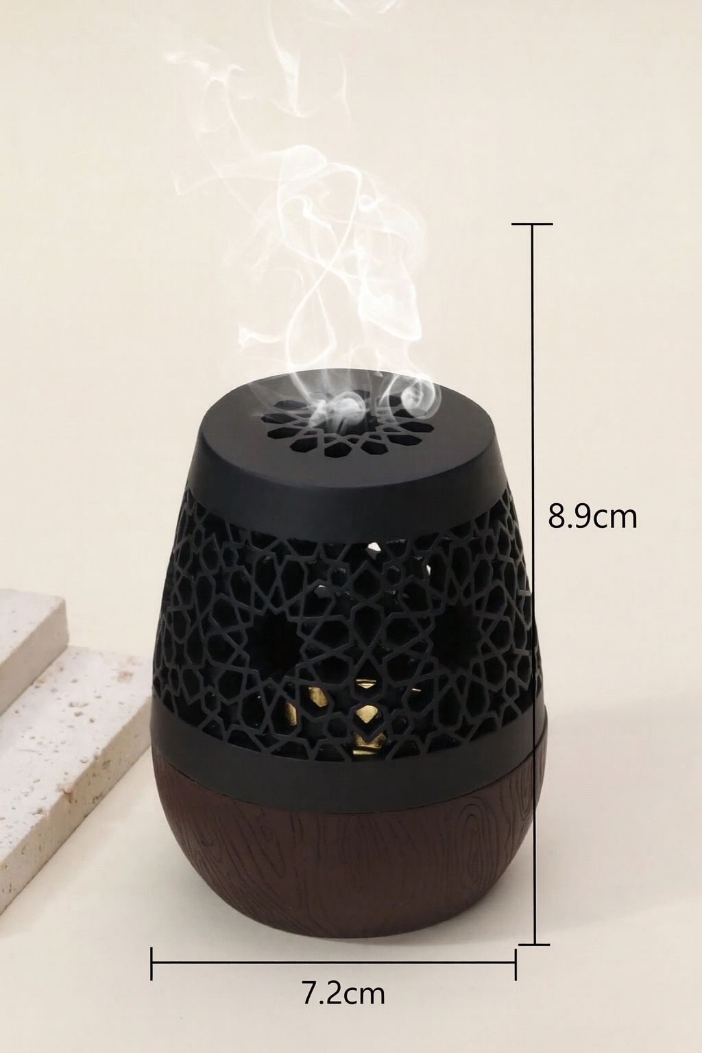 موقد بخور بيضاوي بنقوش خشبية ومفرغ بزخارف أزهار تصميم أنيق ومميز INC-004-BK