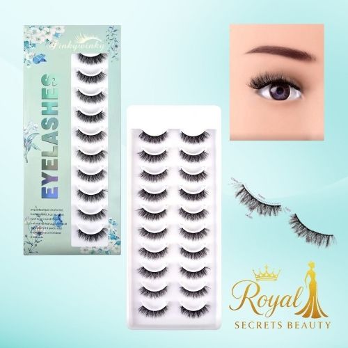 رموش شريطية فاخرة من PinkyWinky – 10 أزواج من الفرو الصناعي الكثيف لإطلالة جذابة Y1055