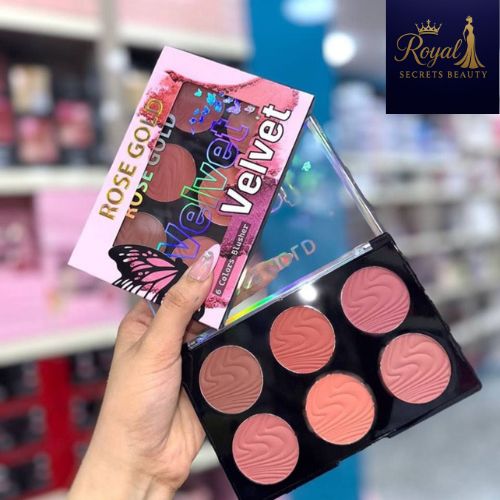 باليت بلاشر ROSE GOLD Velvet ألوان 6 طبيعية ولمسة مخملية لإطلالة وردية جذابة