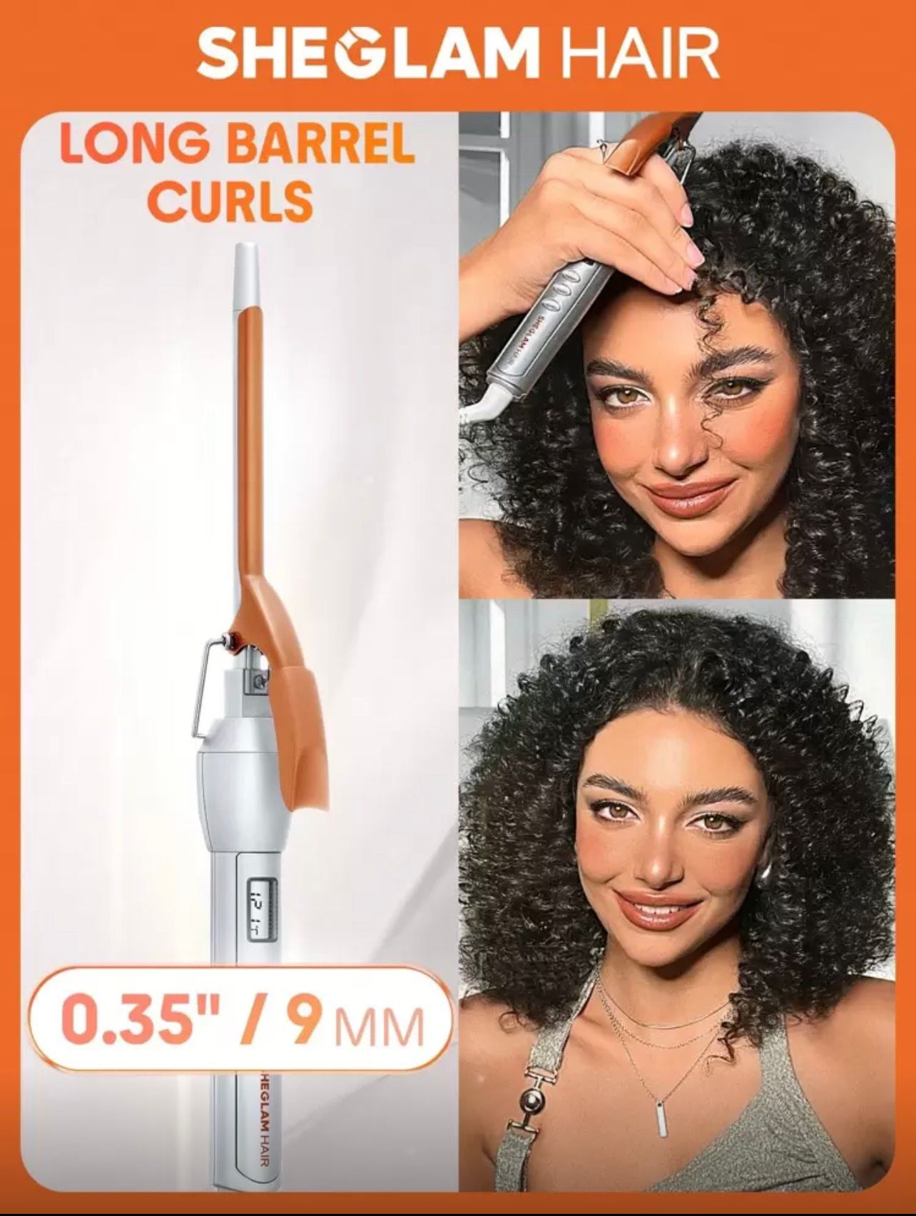 مكواة تجعيد الشعر من SHEGLAM عصا تجعيد احترافية 9 مم بشاشة رقمية LED وتحكم دقيق في الحرارة