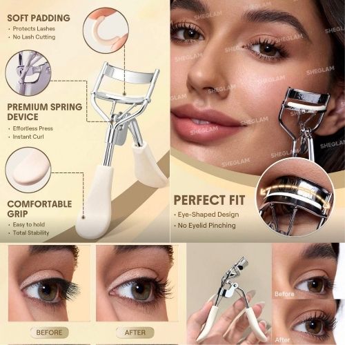 أداة تجعيد الرموش من SHEGLAM – تصميم مريح بوسادة ناعمة ونابض احترافي لتجعيد مثالي دون ضرر