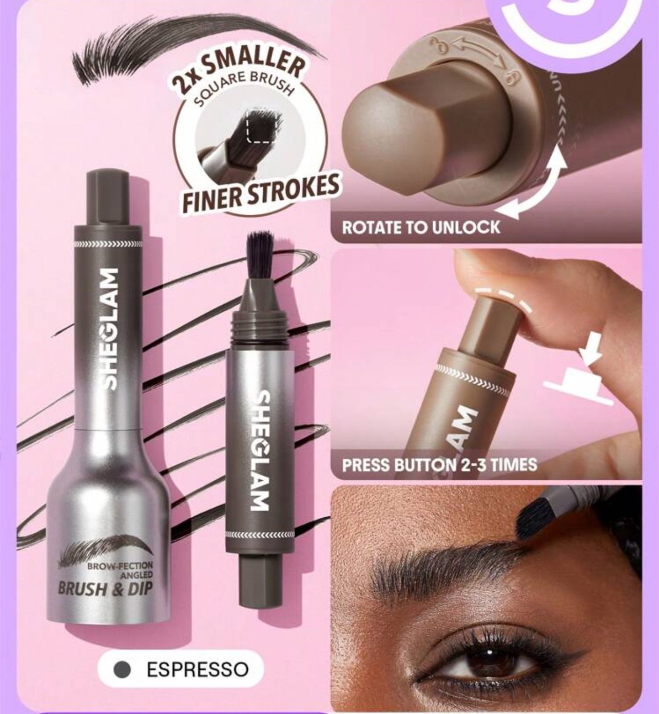 شيجلام قلم حواجب برو فيكشن مع فرشاة مائلة وجيل سائل أسود