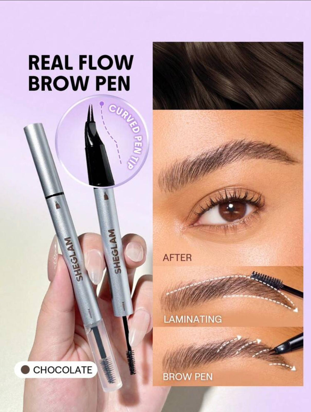 قلم تصفيف الحواجب SHEGLAM Real Flow – بني غامق (Chocolate)