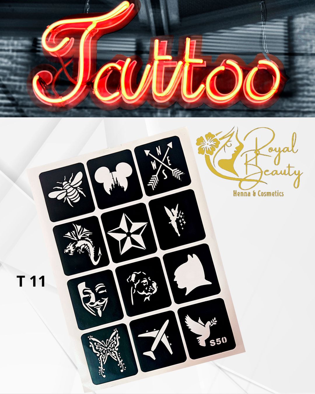 استيكرات تاتو مؤقتة مفرغة تصاميم قابلة لإعادة الاستخدام T 11