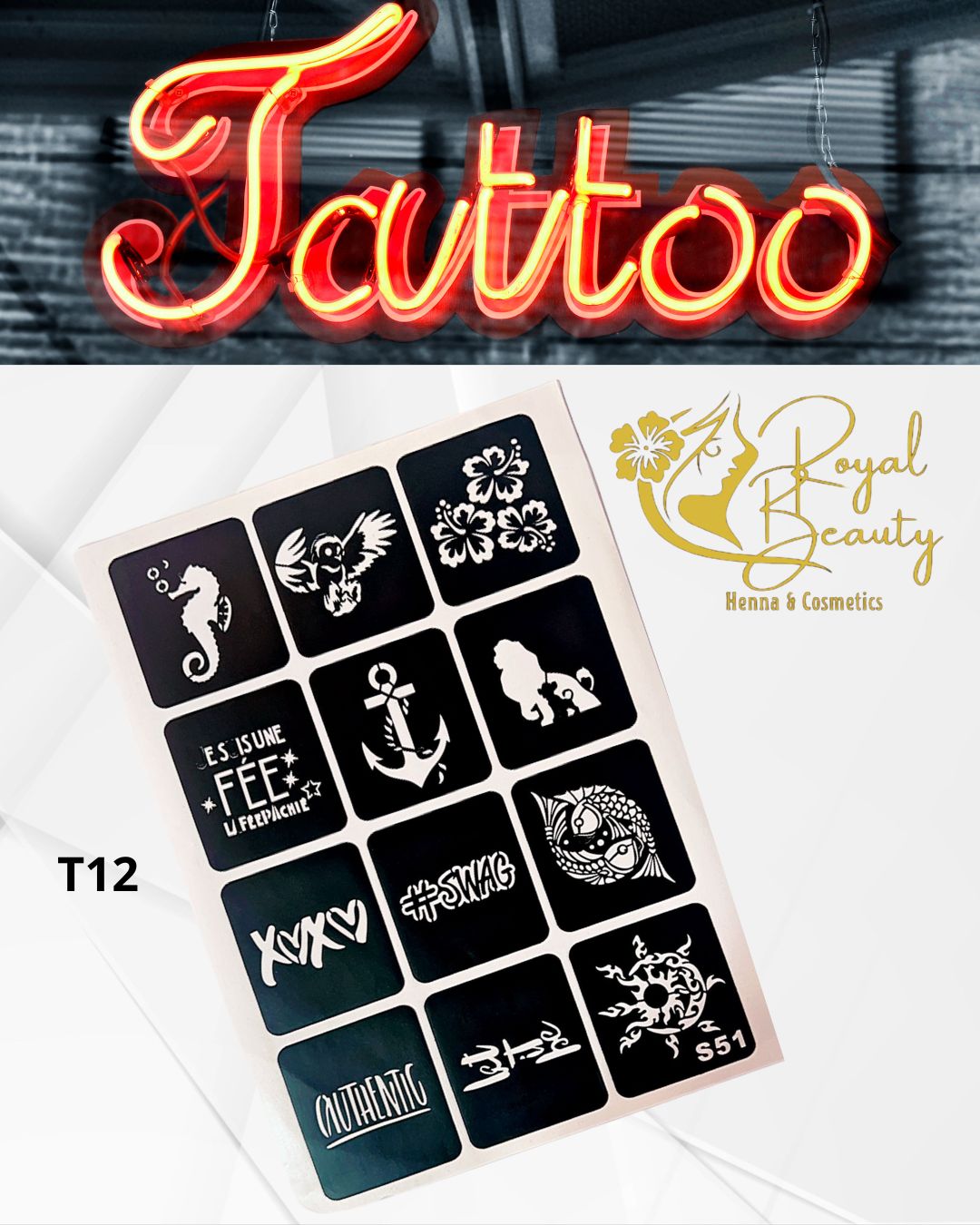 استيكرات تاتو مؤقتة مفرغة تصاميم قابلة لإعادة الاستخدام T 12