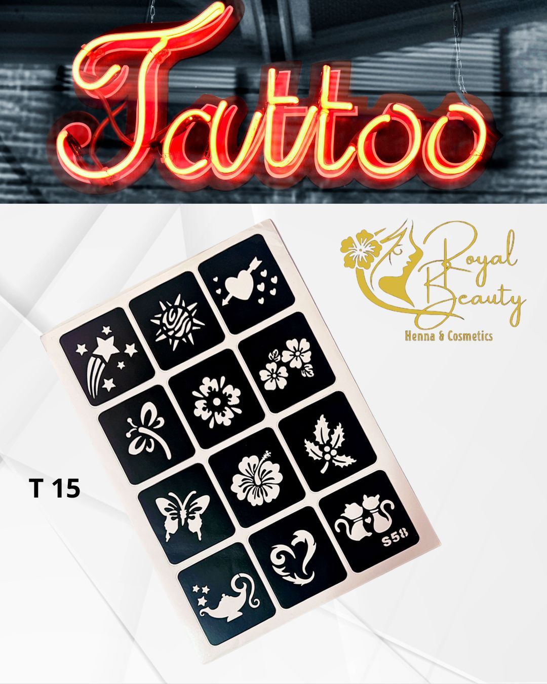 استيكرات تاتو مؤقتة مفرغة تصاميم قابلة لإعادة الاستخدام T 15