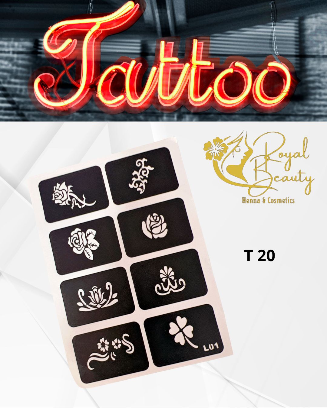 استيكرات تاتو مؤقتة مفرغة تصاميم قابلة لإعادة الاستخدام T 20