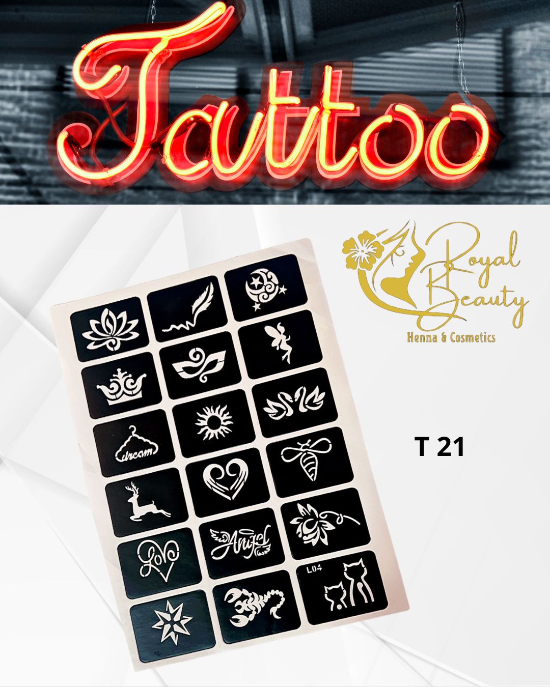 استيكرات تاتو مؤقتة مفرغة تصاميم قابلة لإعادة الاستخدام T 21