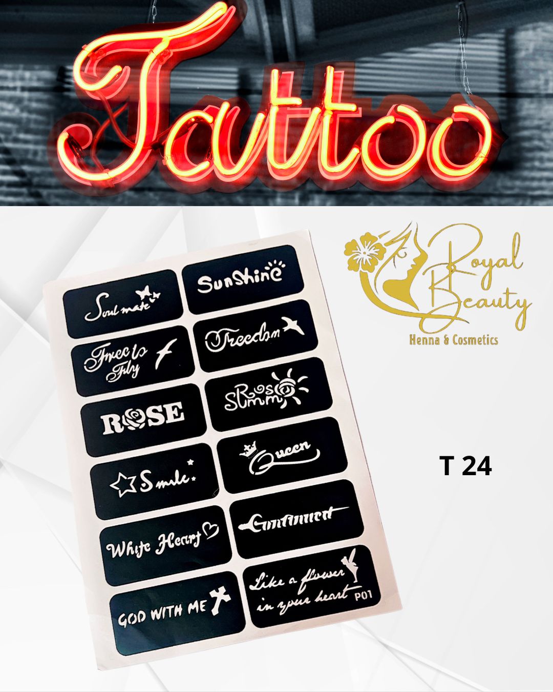 استيكرات تاتو مؤقتة مفرغة تصاميم قابلة لإعادة الاستخدام T 24