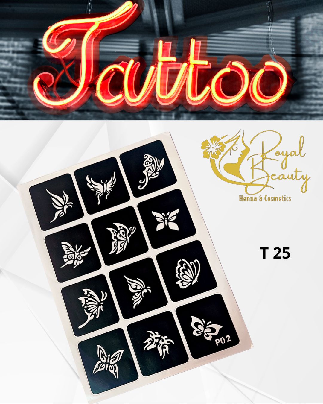 استيكرات تاتو مؤقتة مفرغة تصاميم قابلة لإعادة الاستخدام T 25