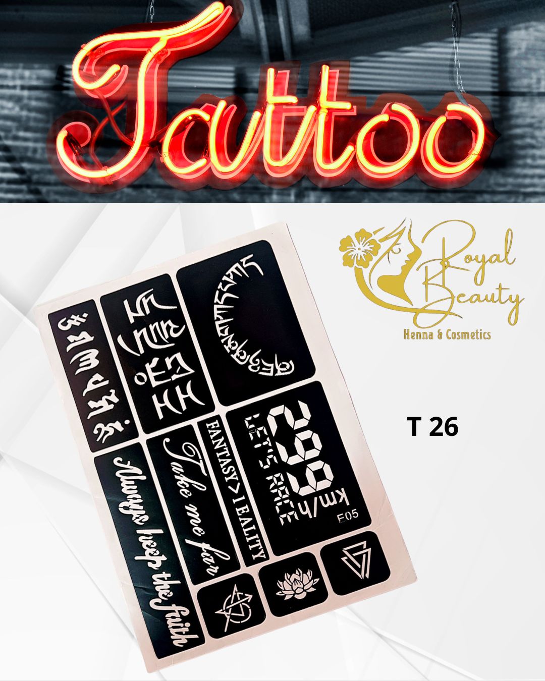 استيكرات تاتو مؤقتة مفرغة تصاميم قابلة لإعادة الاستخدام T 26