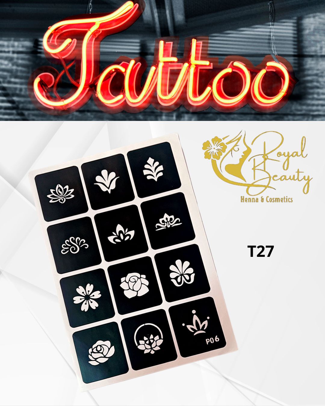 استيكرات تاتو مؤقتة مفرغة تصاميم قابلة لإعادة الاستخدام T 27