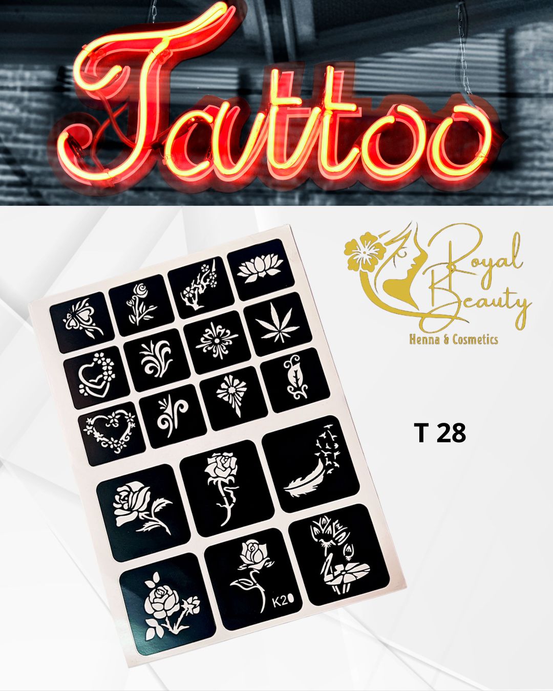 استيكرات تاتو مؤقتة مفرغة تصاميم قابلة لإعادة الاستخدام T 28