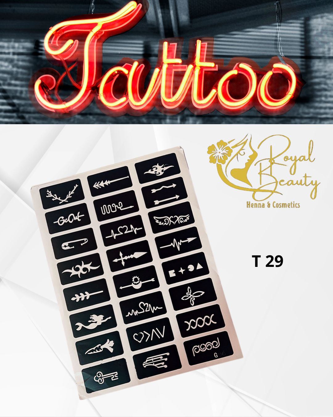 استيكرات تاتو مؤقتة مفرغة تصاميم قابلة لإعادة الاستخدام T 29