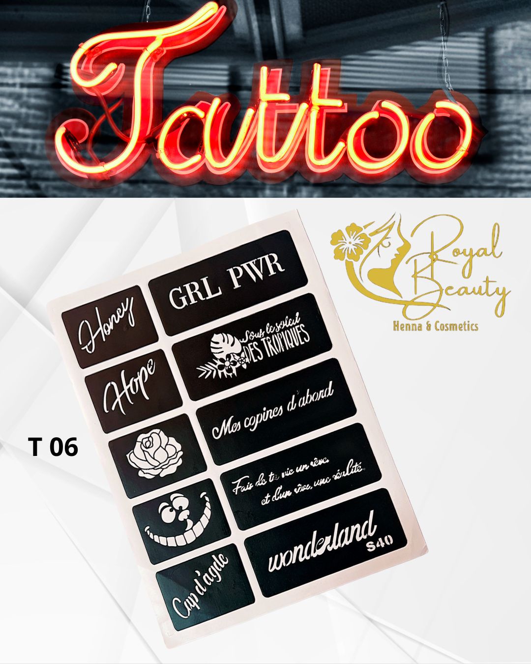 استيكرات تاتو مؤقتة مفرغة تصاميم قابلة لإعادة الاستخدام T 6