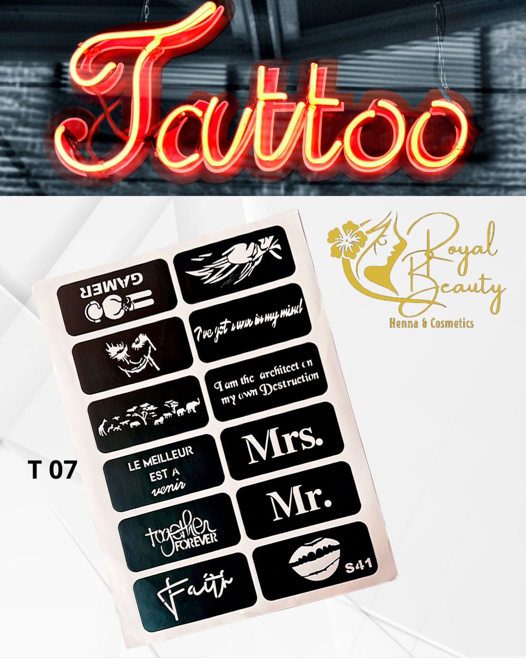 استيكرات تاتو مؤقتة مفرغة تصاميم قابلة لإعادة الاستخدام T 7