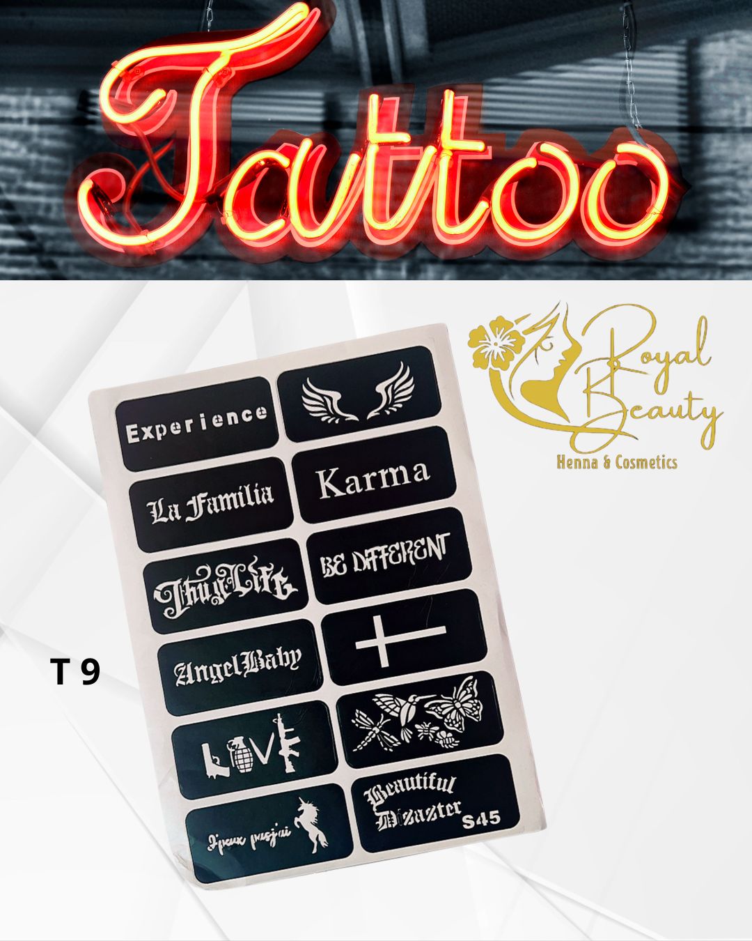 استيكرات تاتو مؤقتة مفرغة تصاميم قابلة لإعادة الاستخدام T 9