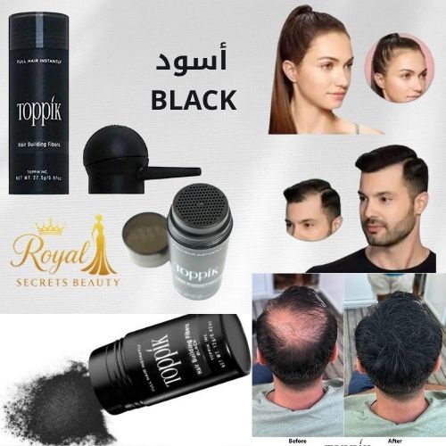 ألياف توبيك لتكثيف الشعر الفوري – اللون الأسود – تغطية طبيعية للفراغات وثبات يدوم طوال اليوم