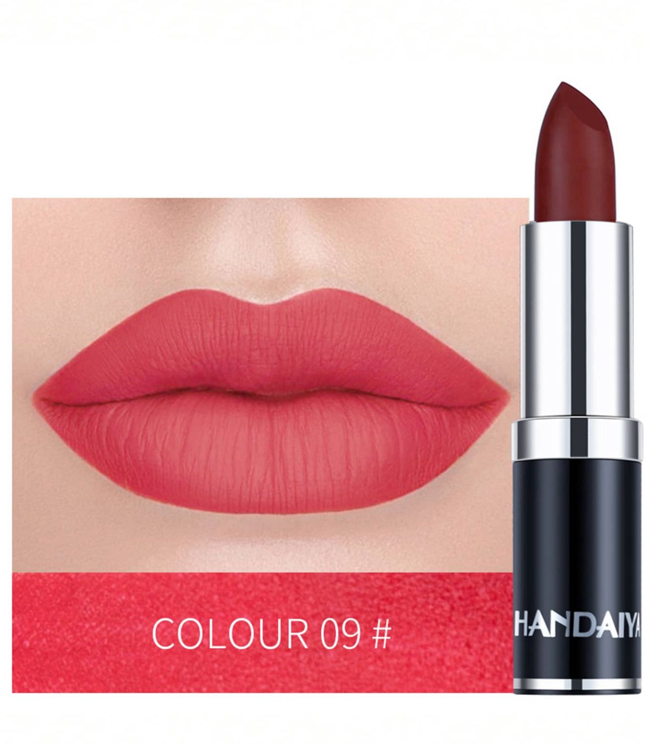 روج مطفي مرطب بلون أحمر توتي مخملي – HANDAIYAN رقم 09