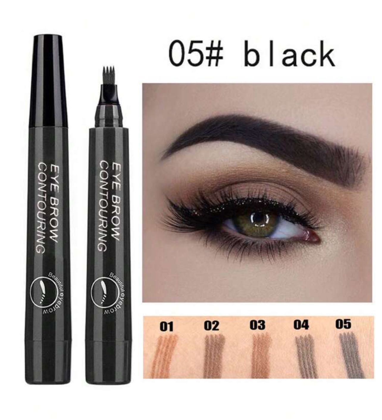 قلم حواجب سائل مقاوم للماء بطرف شوكة ميكروبليدنج - لون أسود