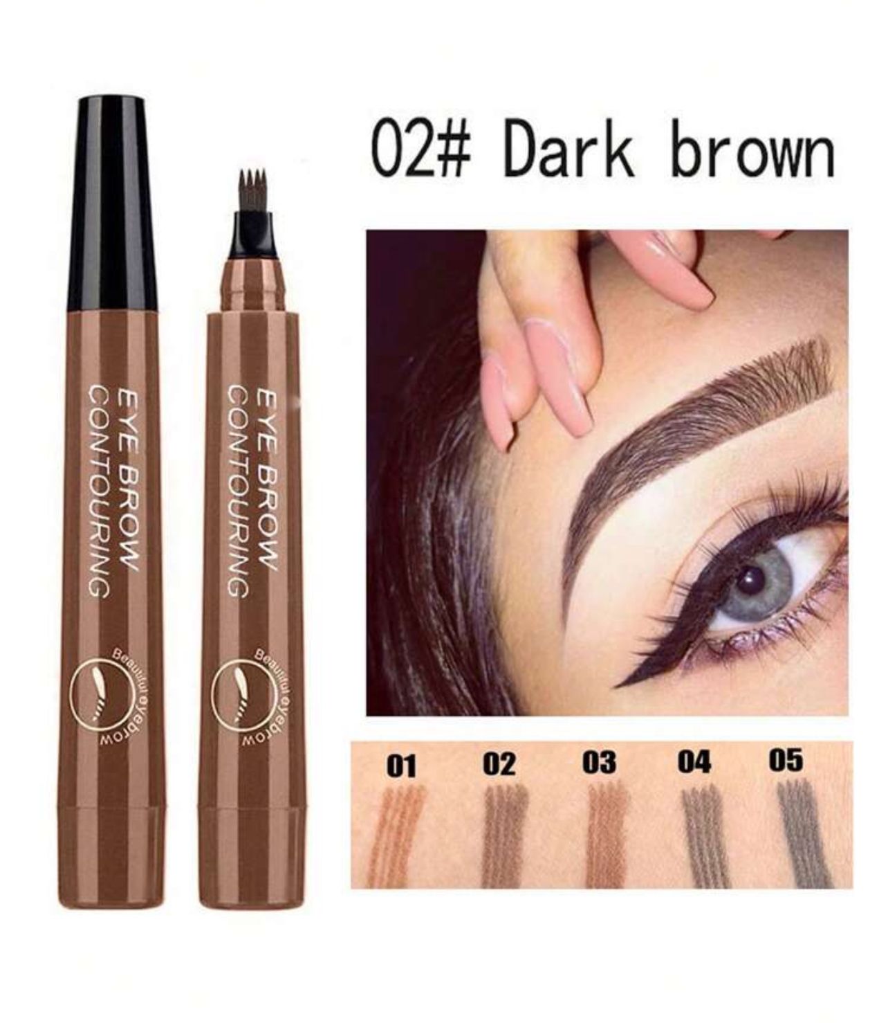 قلم حواجب سائل مقاوم للماء بطرف شوكة ميكروبليدنج - لون بنى غامق