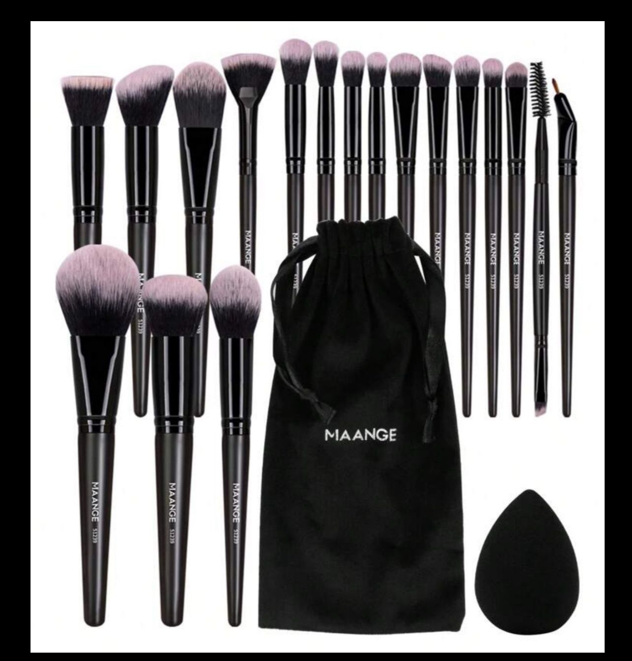 مجموعة فرش مكياج MAANGE الاحترافية – 20 أداة لجمالك الكامل! أسود code no 351