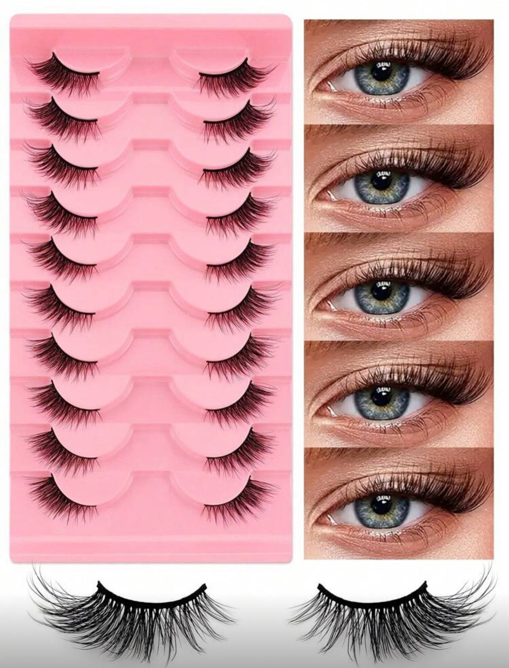 رموش نصفية طبيعية – 10 أزواج خفيفة ناعمة بشكل عين القطة Y1056