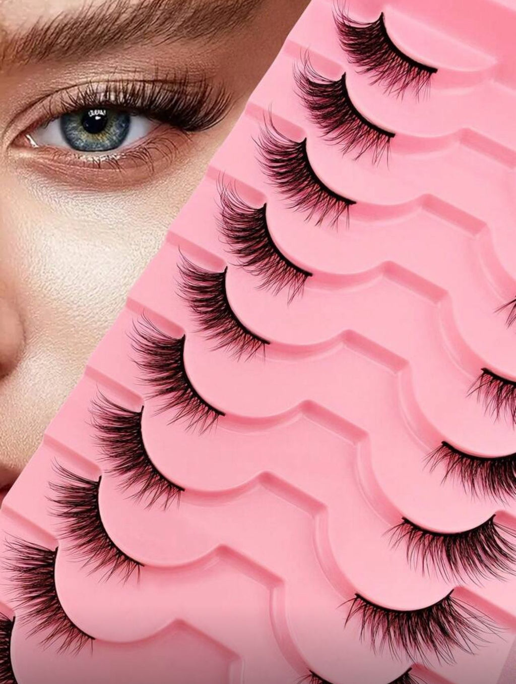 رموش نصفية طبيعية – 10 أزواج خفيفة ناعمة بشكل عين القطة Y1056