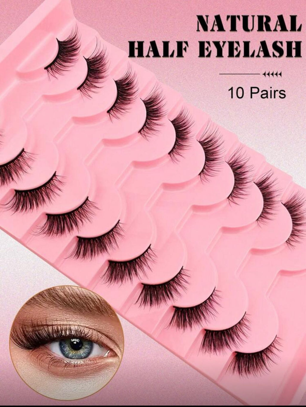 رموش نصفية طبيعية – 10 أزواج خفيفة ناعمة بشكل عين القطة Y1056
