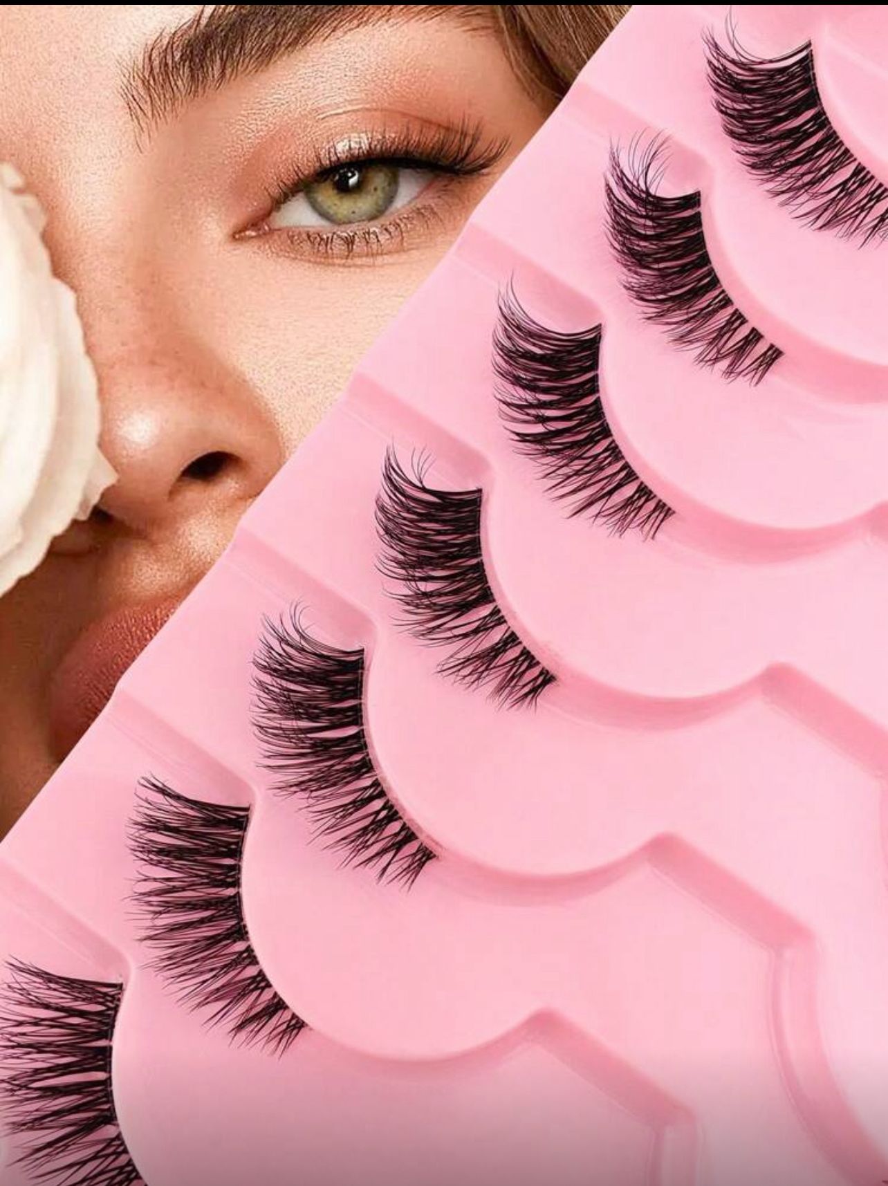 رموش نصفية بشريط شفاف – 10 أزواج قصيرة طبيعية بشكل عين القطة Y1057