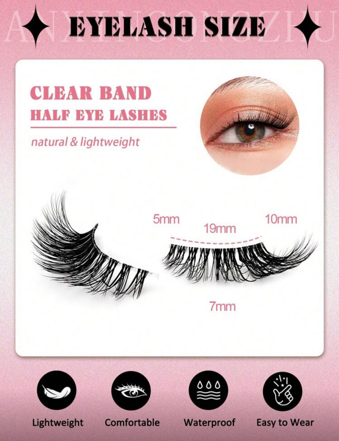 رموش نصفية بشريط شفاف – 10 أزواج قصيرة طبيعية بشكل عين القطة Y1057