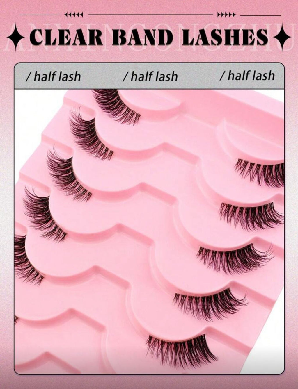 رموش نصفية بشريط شفاف – 10 أزواج قصيرة طبيعية بشكل عين القطة Y1057